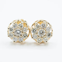 Womens Pure 10k Yellow Gold Flower Earring 1.00 CTW Natural Diamonds 1.8g Stud