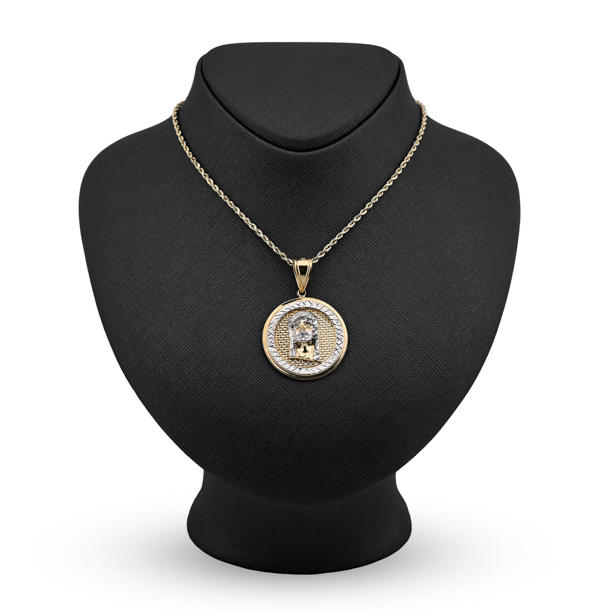10k Yellow/White Gold Jesus Head Diamond Cut Round Pendant 5.2g Religious Charm