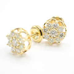Womens Pure 10k Yellow Gold Flower Earring 1.00 CTW Natural Diamonds 1.8g Stud