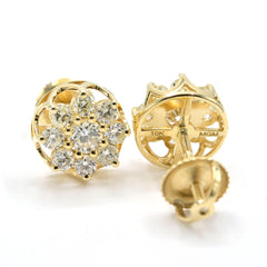 Womens Pure 10k Yellow Gold Flower Earring 1.00 CTW Natural Diamonds 1.8g Stud