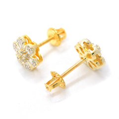 Womens 10k Yellow Gold Flower Earring 0.19CTW Natural Baguette Diamond 1.6g Stud
