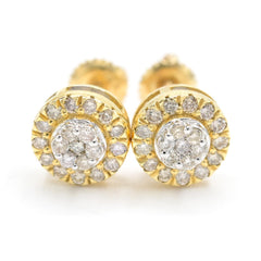 Womens Pure 10k Yellow Gold Round Earring 0.33 CTW Natural Diamonds 1.6g Stud