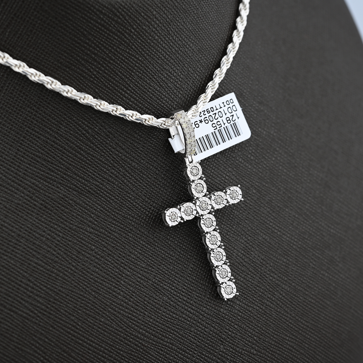 925 Sterling Silver 0.35CTW Natural Diamond Cross Pendant 2.7g Charm For Unisex