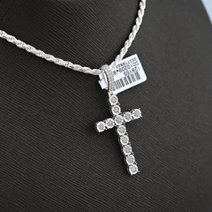 925 Sterling Silver 0.35CTW Natural Diamond Cross Pendant 2.7g Charm For Unisex
