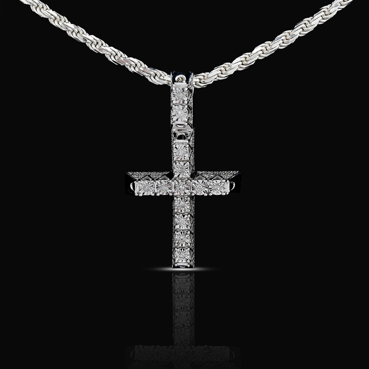 925 Sterling Silver 0.42 CTW Natural Diamond Cross Pendant Religious 3.8g Charm