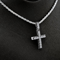 925 Sterling Silver 0.42 CTW Natural Diamond Cross Pendant Religious 3.8g Charm
