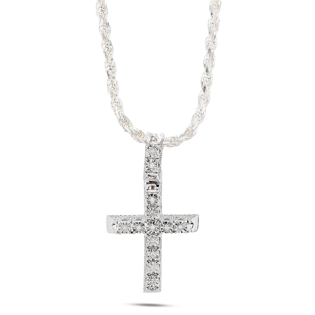 925 Sterling Silver 0.42 CTW Natural Diamond Cross Pendant Religious 3.8g Charm