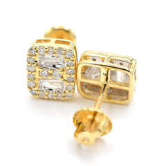 10k Yellow Gold Rectangle Earring 0.50 CTW Natural Baguette Diamonds 1.8g Stud