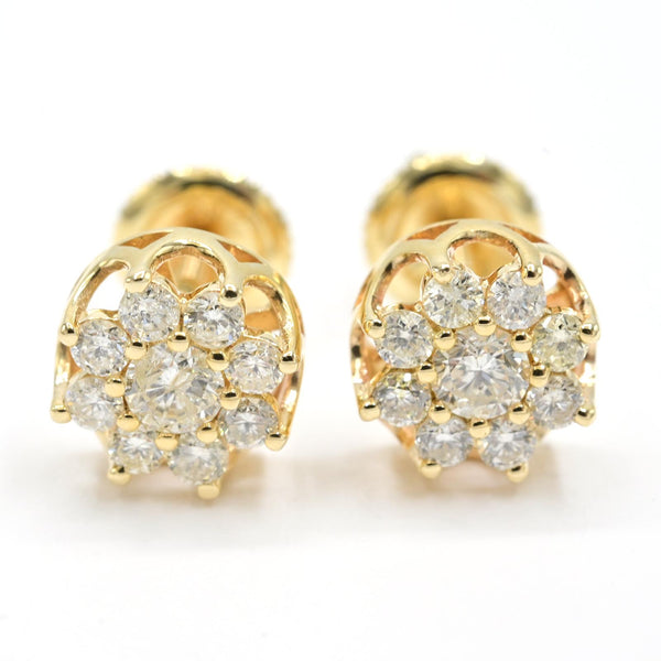 Womens Real 10k Yellow Gold Flower Earring 0.70 CTW Natural Diamonds 1.4g Stud