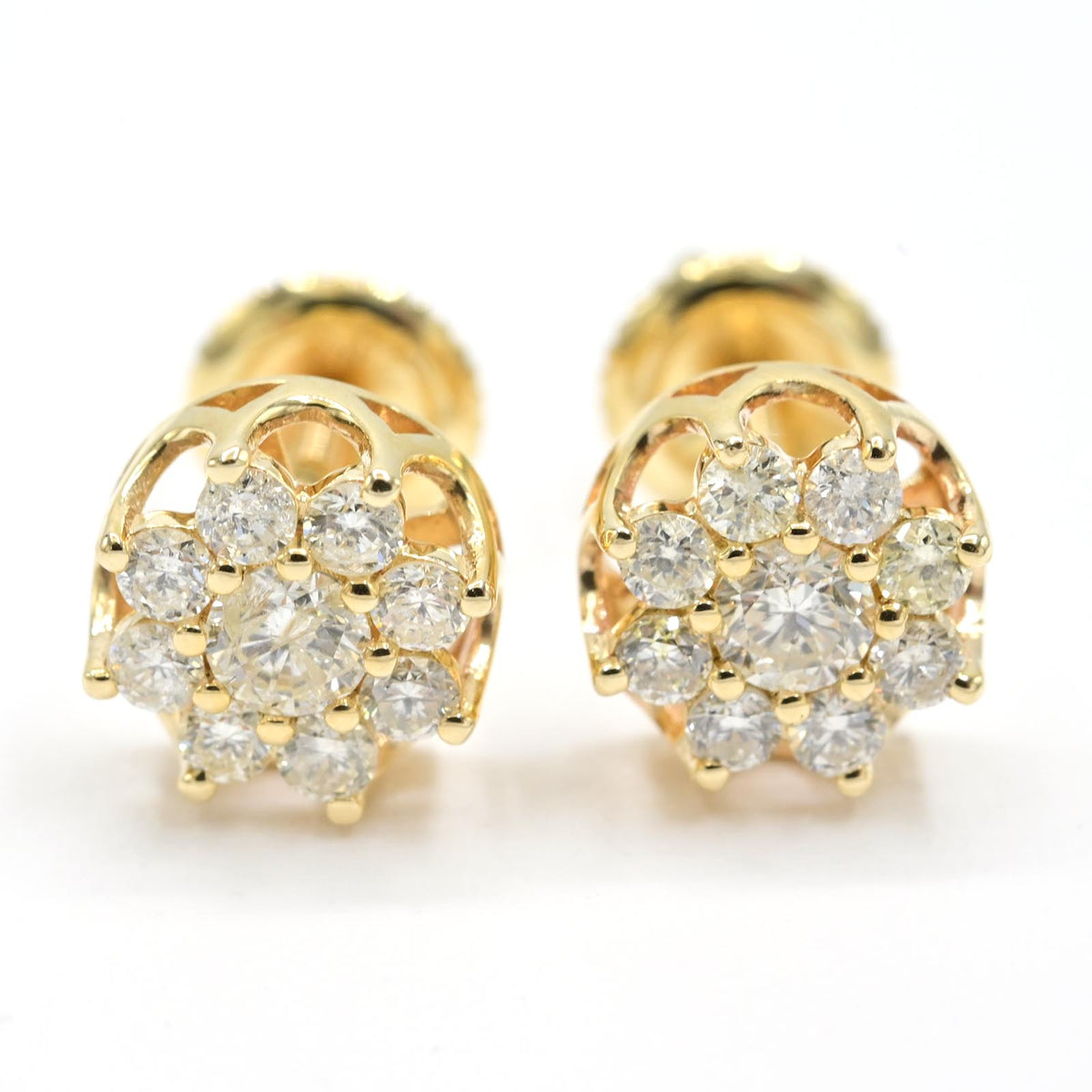Womens Real 10k Yellow Gold Flower Earring 0.70 CTW Natural Diamonds 1.4g Stud
