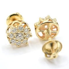 Womens Real 10k Yellow Gold Flower Earring 0.70 CTW Natural Diamonds 1.4g Stud