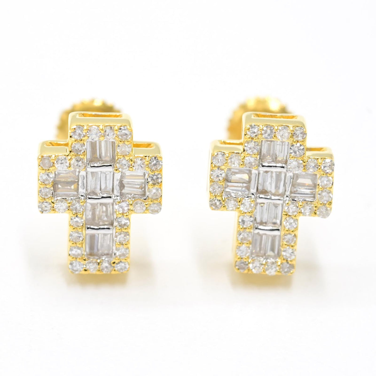 Womens 10k White Gold Cross Earring 0.30 CTW Natural Baguette Diamonds 2g Stud