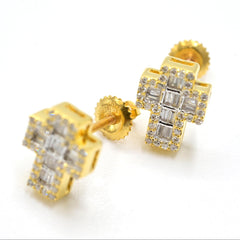 Womens 10k White Gold Cross Earring 0.30 CTW Natural Baguette Diamonds 2g Stud