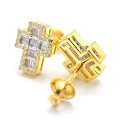 Womens 10k White Gold Cross Earring 0.30 CTW Natural Baguette Diamonds 2g Stud