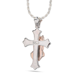 925 Silver 0.6 CTW Natural Diamond Cross with Praying Hands Pendant 16g Charm
