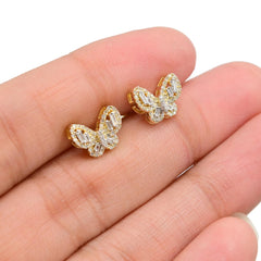 10k Yellow Gold Butterfly Earring 0.30 CTW Natural Baguette Diamonds 1.6g Stud