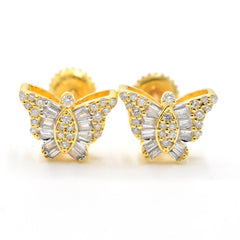 10k Yellow Gold Butterfly Earring 0.20 CTW Natural Baguette Diamonds 1.4g Stud
