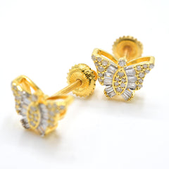 10k Yellow Gold Butterfly Earring 0.20 CTW Natural Baguette Diamonds 1.4g Stud