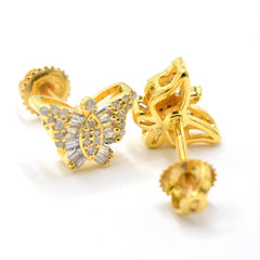 10k Yellow Gold Butterfly Earring 0.20 CTW Natural Baguette Diamonds 1.4g Stud