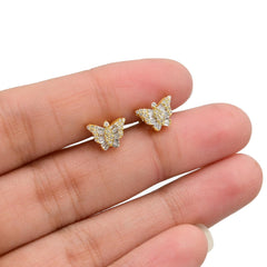 10k Yellow Gold Butterfly Earring 0.20 CTW Natural Baguette Diamonds 1.4g Stud