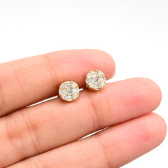 Womens 10k Yellow Gold Round Earring 0.30 CTW Natural Baguette Diamond 1.4g Stud