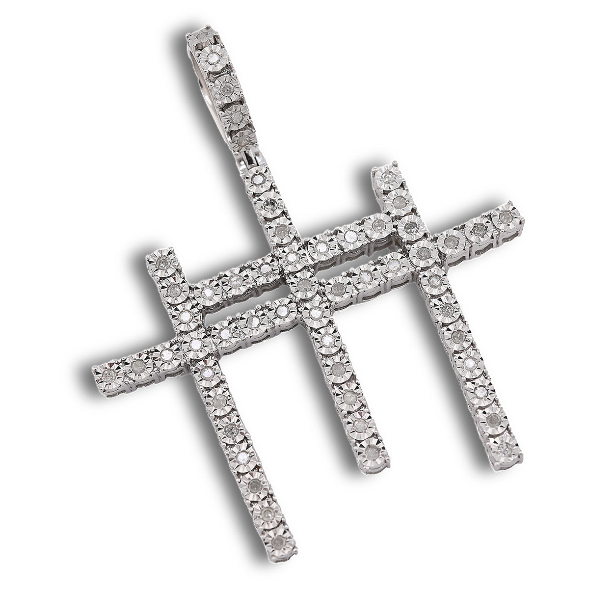 925 Silver 0.55 CTW Natural Diamond Religious 3 Cross Pendant 7.7g Mens Charm