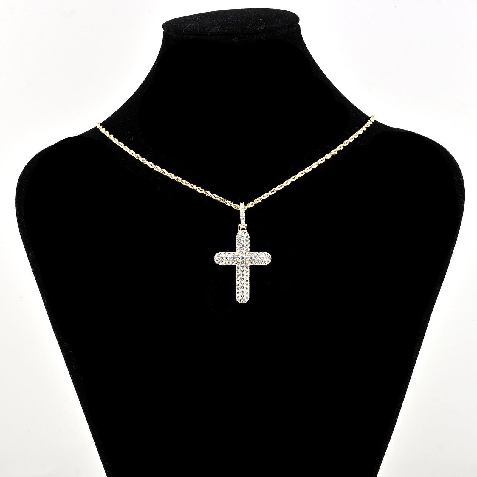 10k Yellow Gold 1.8CT Lab Grown Diamond Cross Pendant 5g Mens Religious Charm
