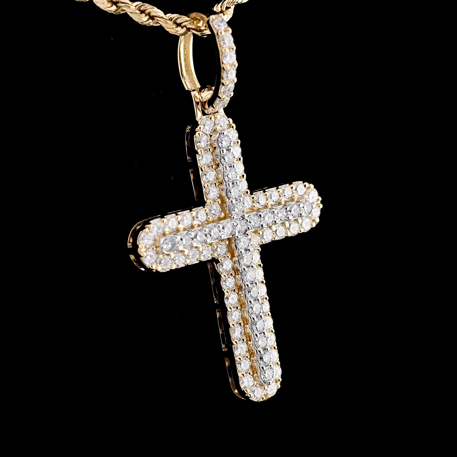 10k Yellow Gold 1.8CT Lab Grown Diamond Cross Pendant 5g Mens Religious Charm