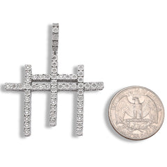 925 Silver 0.55 CTW Natural Diamond Religious 3 Cross Pendant 7.7g Mens Charm