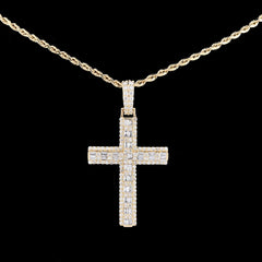 10k Yellow Gold 1.8CT Lab Grown Diamond Round/Baguette Cross Pendant 6.1g Charm