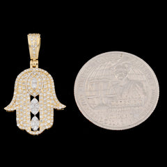10k Yellow Gold 0.6CT Natural Diamond Hamsa Hand Pendant 2g Mens Religious Charm