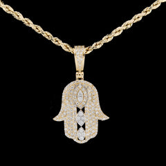 10k Yellow Gold 0.6CT Natural Diamond Hamsa Hand Pendant 2g Mens Religious Charm