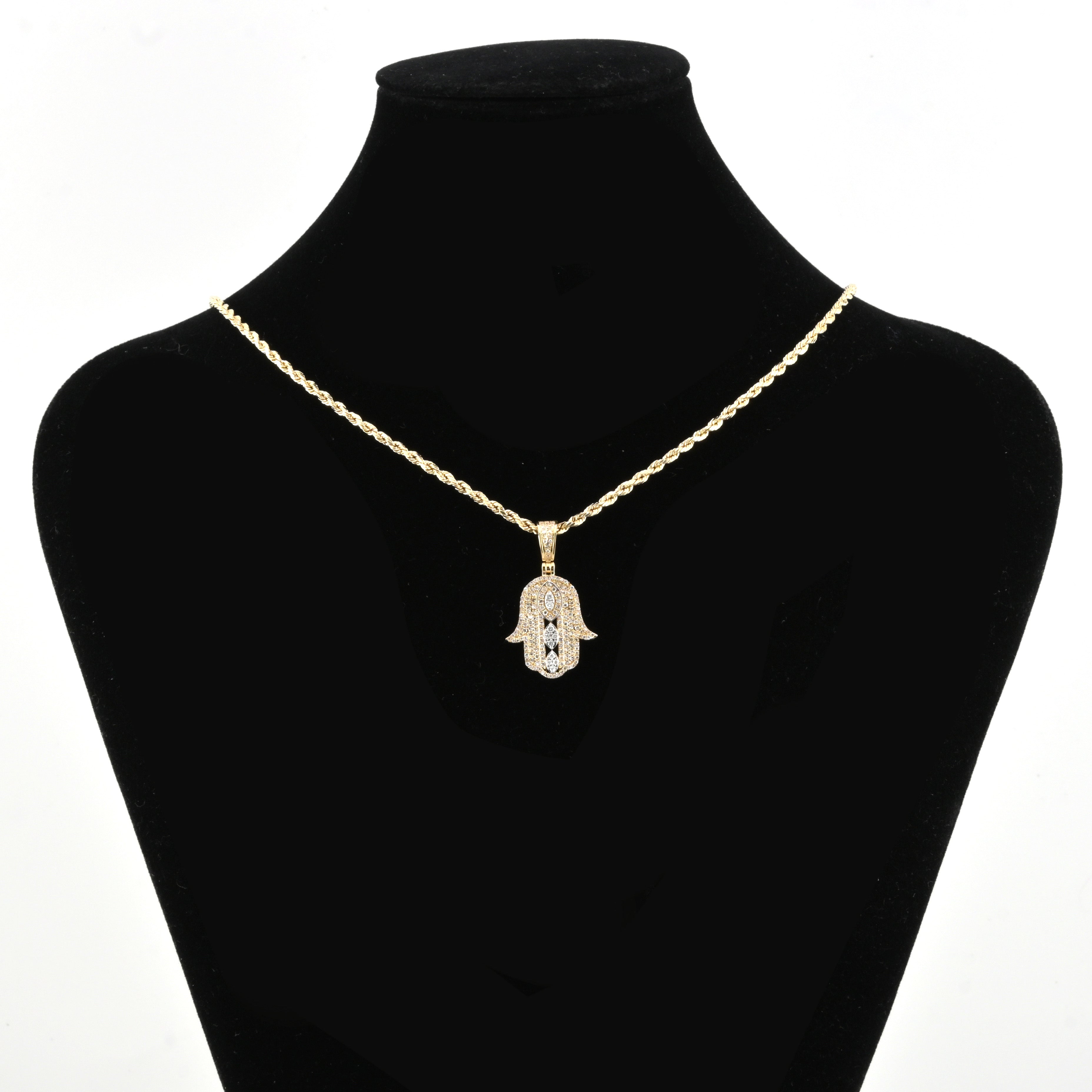 10k Yellow Gold 0.6CT Natural Diamond Hamsa Hand Pendant 2g Mens Religious Charm