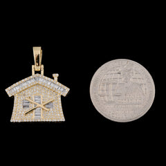 10k Yellow Gold 1CT Natural Round/Baguette Diamond Trap House Pendant 3.8g Charm