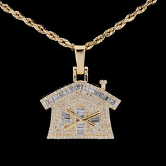 10k Yellow Gold 1CT Natural Round/Baguette Diamond Trap House Pendant 3.8g Charm