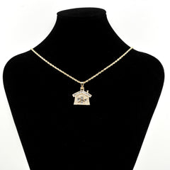 10k Yellow Gold 1CT Natural Round/Baguette Diamond Trap House Pendant 3.8g Charm