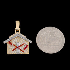 10k Yellow Gold 0.9CT Natural Round/Baguette Diamond Trap House Pendant Charm