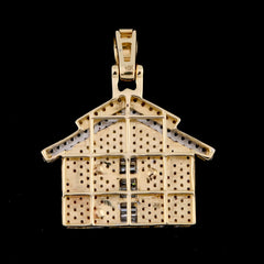 10k Yellow Gold 0.9CT Natural Round/Baguette Diamond Trap House Pendant Charm