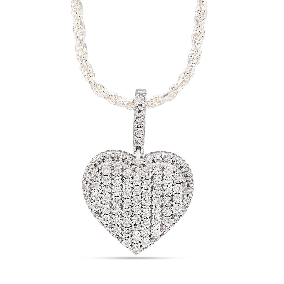 Sterling Silver 0.35 CTW Natural Diamond Heart Shaped Pendant 7.3g Womens Charm