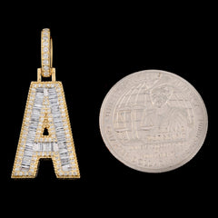10k Yellow Gold 0.9CT Round/Baguette Diamond Initial A Letter Pendant 3.4g Charm