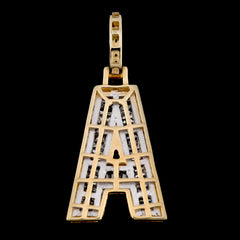 10k Yellow Gold 0.9CT Round/Baguette Diamond Initial A Letter Pendant 3.4g Charm