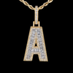 10k Yellow Gold 0.9CT Round/Baguette Diamond Initial A Letter Pendant 3.4g Charm