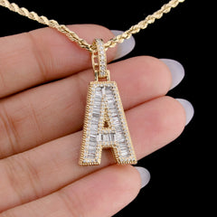 10k Yellow Gold 0.9CT Round/Baguette Diamond Initial A Letter Pendant 3.4g Charm