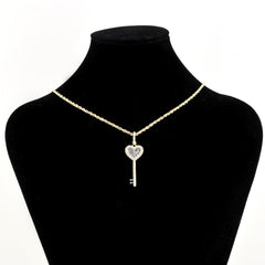 10k Yellow Gold 0.6CT Round/Baguette Diamond Heart Key Pendant 2.8g HipHop Charm