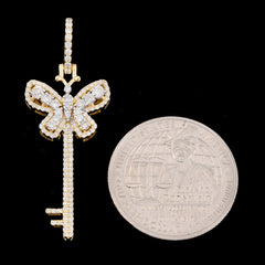 10k Yellow Gold 0.7CT Natural Diamond Key & Butterfly Pendant 2.7g HipHop Charm