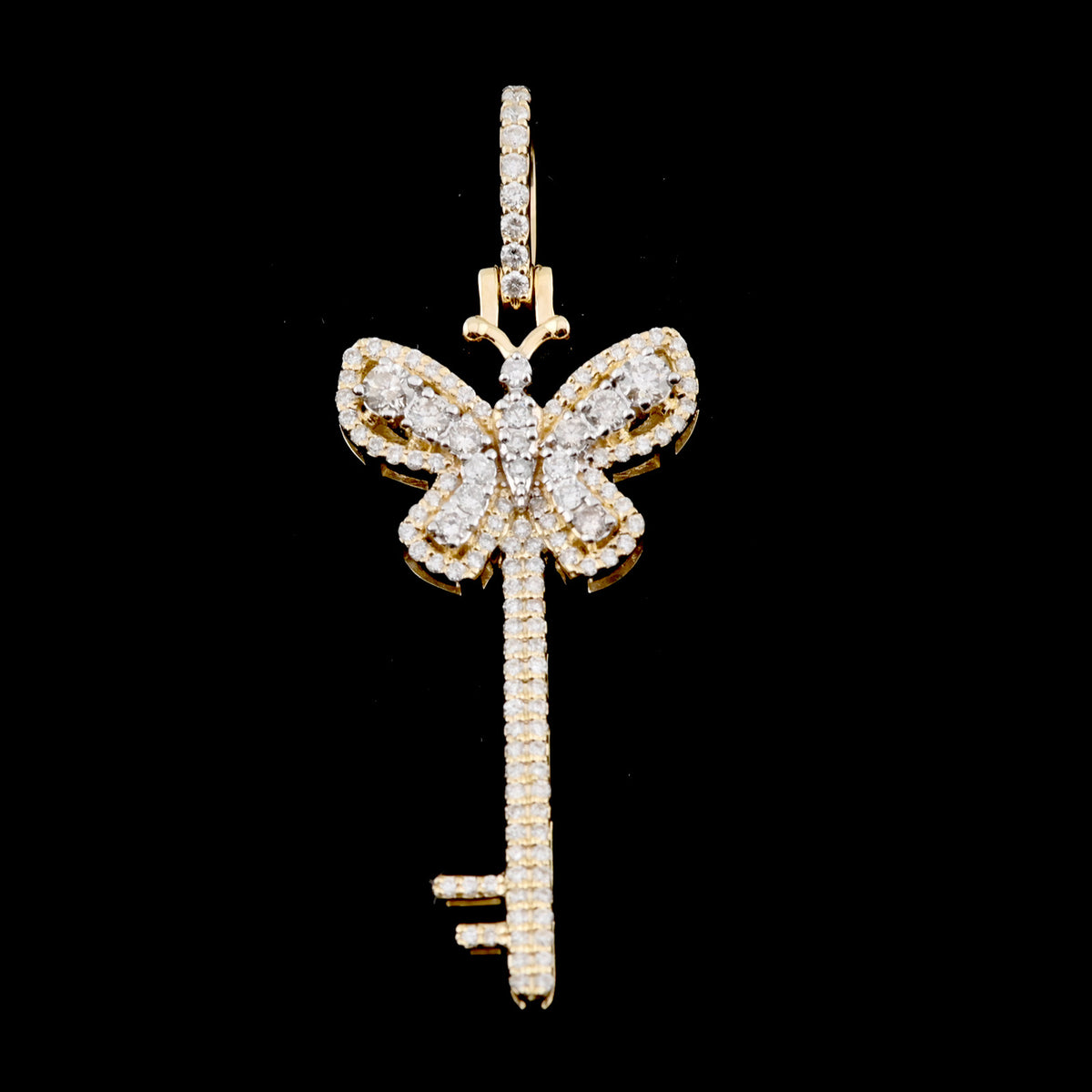 10k Yellow Gold 0.7CT Natural Diamond Key & Butterfly Pendant 2.7g HipHop Charm