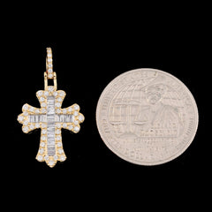 10k Yellow Gold 0.61CT Round/Baguette Diamond Cross Pendant 2.2g Religious Charm