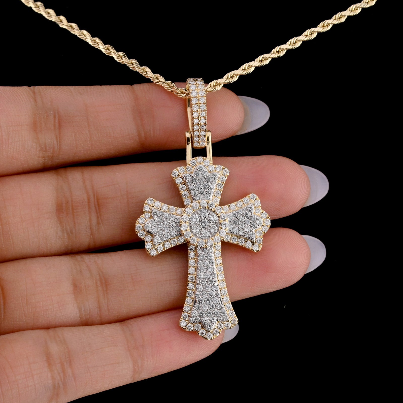 10k Yellow Gold 2.35CT Natural Diamond Cross Pendant 2.35g Mens Religious Charm