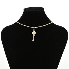 10k Yellow Gold 0.65CT Round/Baguette Diamond Cross & Key Pendant 2.8g Men Charm