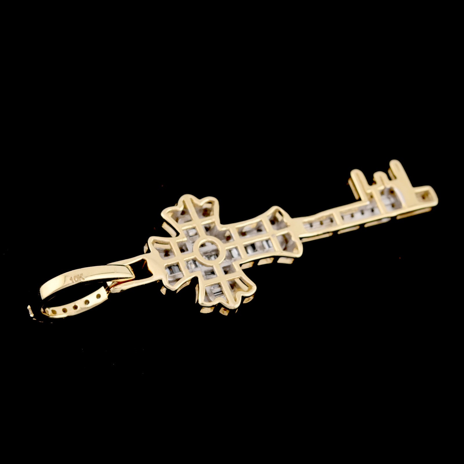 10k Yellow Gold 0.65CT Round/Baguette Diamond Cross & Key Pendant 2.8g Men Charm
